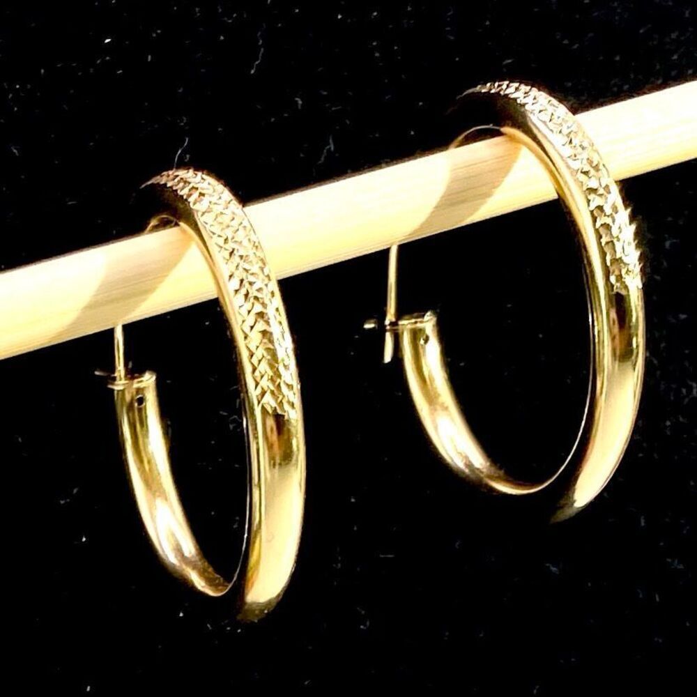 ARI Stunning 1 3/8” Gold Vermeil Dangle Hoop Earrings - Picture 3 of 5